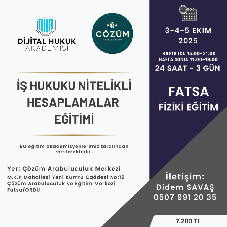 İş Hukuku Nitelikli Hesaplamalar Eğitimi – Fatsa eğitim afişi