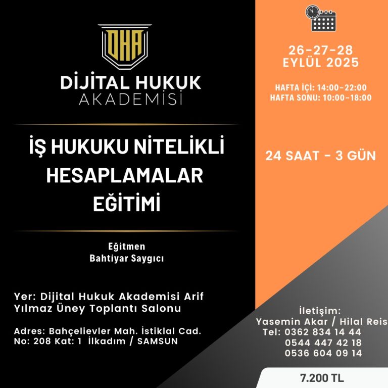 İş Hukuku Nitelikli Hesaplamalar Eğitimi – Samsun 3. Grup eğitim afişi