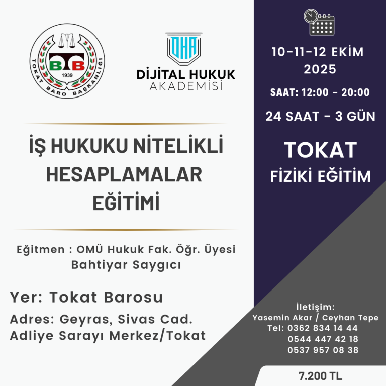 İş Hukuku Nitelikli Hesaplamalar Eğitimi – Tokat eğitim afişi