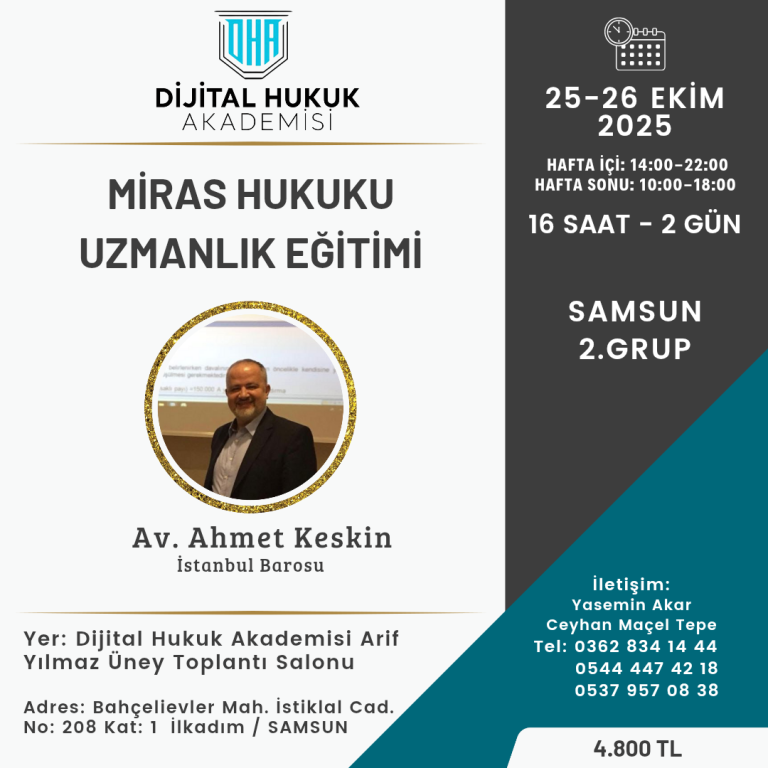 Miras Hukuku Uzmanlık Eğitimi – Samsun 2. Grup eğitim afişi