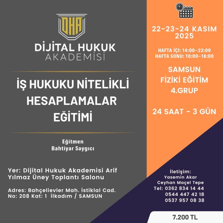 İş Hukuku Nitelikli Hesaplamalar Eğitimi – Samsun 4. Grup eğitim afişi